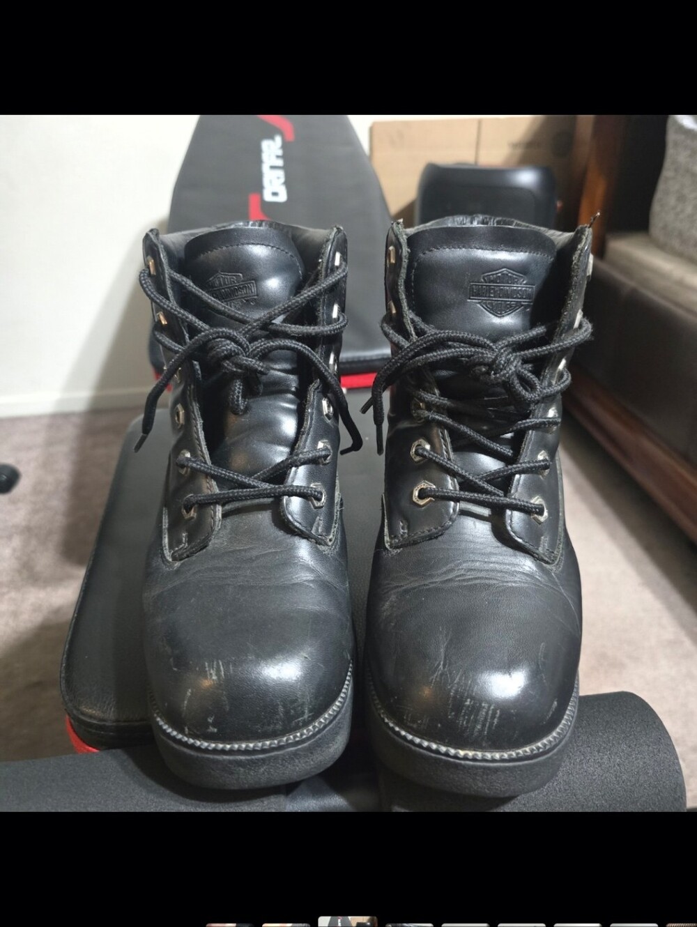 Harley-Davidson Black Lace-Up Quilted Collar Leather Boots - Picture 5 of 7